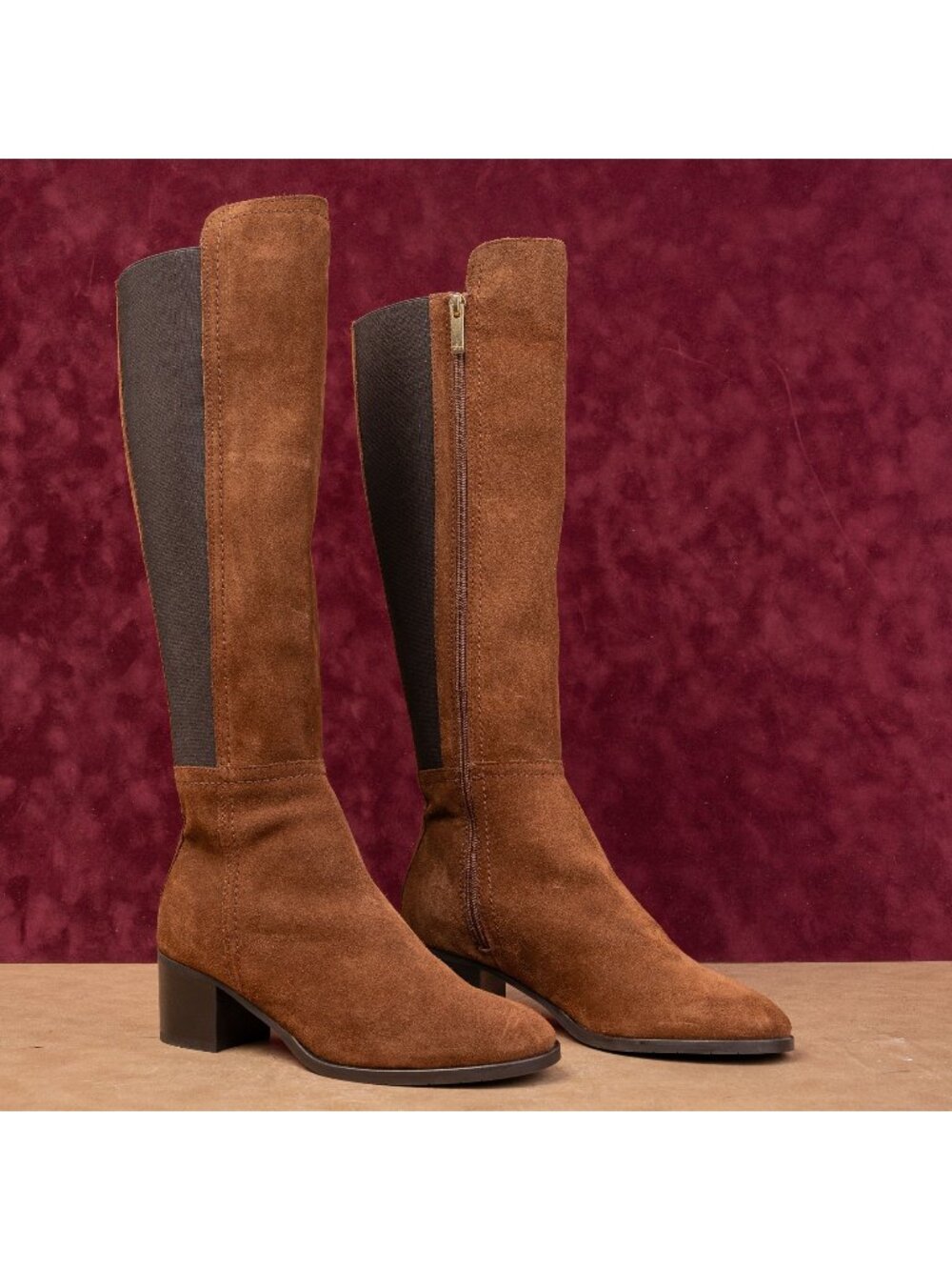 Aquatalia Women Nova Brown Suede Stretch Dress Heel Fashion Boots sz 7